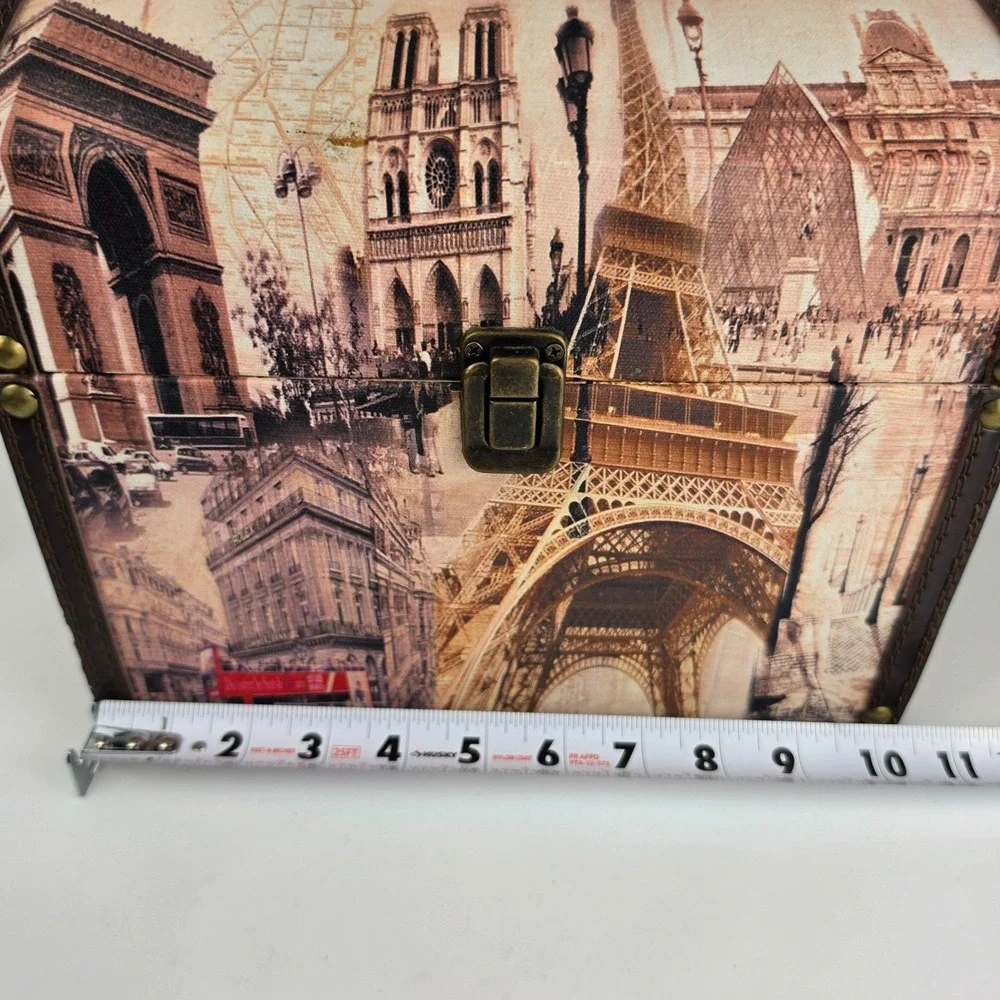 Paris Decorative Trunk Box Eiffel Tower Notre Dame Louvre Canvas